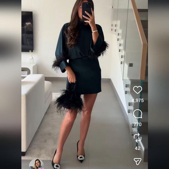 Zara Feather Satin Short Dress - Picture 6 of 16